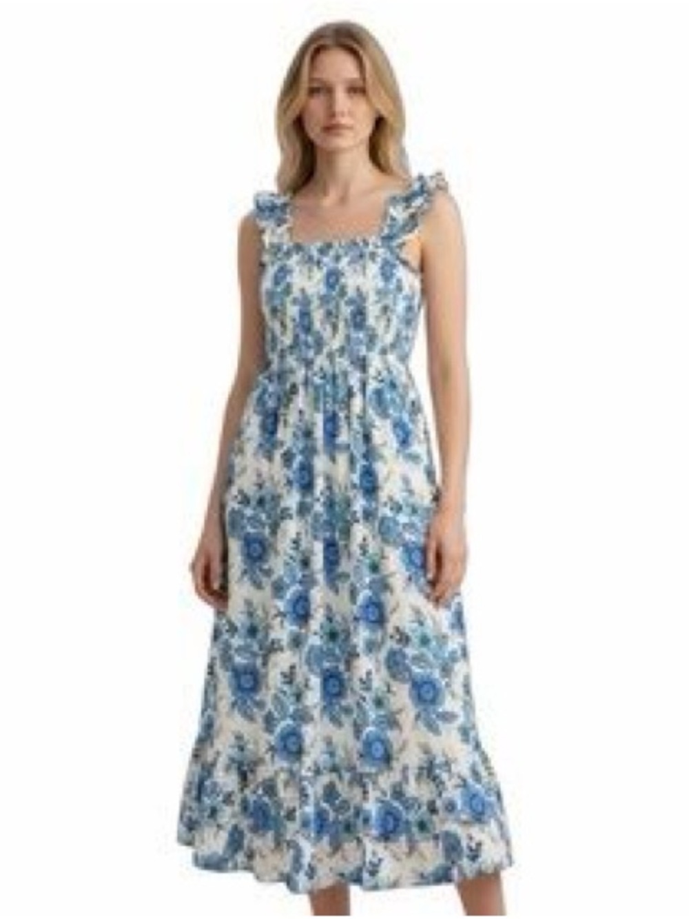 Haute Hippie White Maxi Dress with Blue Floral Print